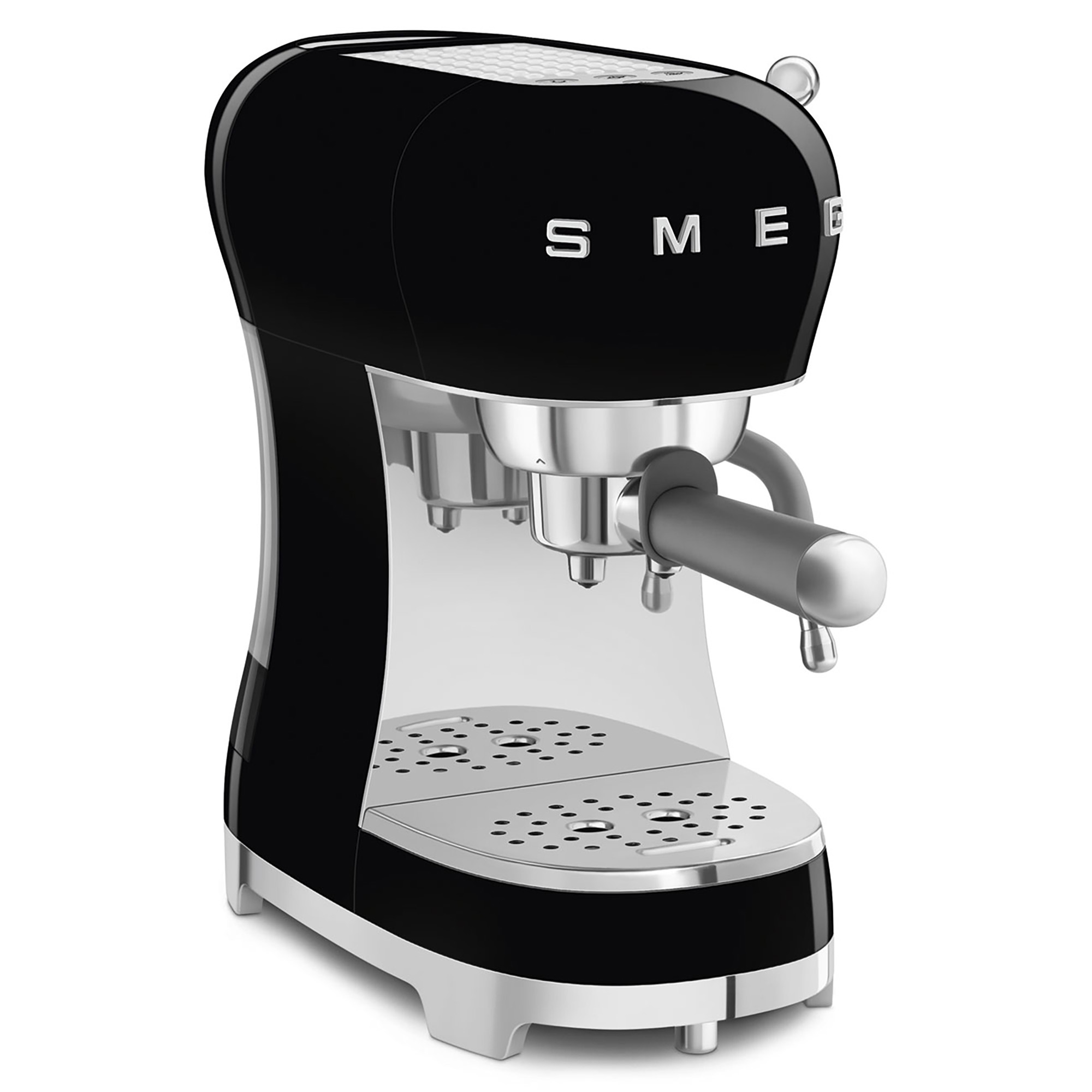 SMEG ECF02 Siebtärgermaschine Schwarz Schrägansicht