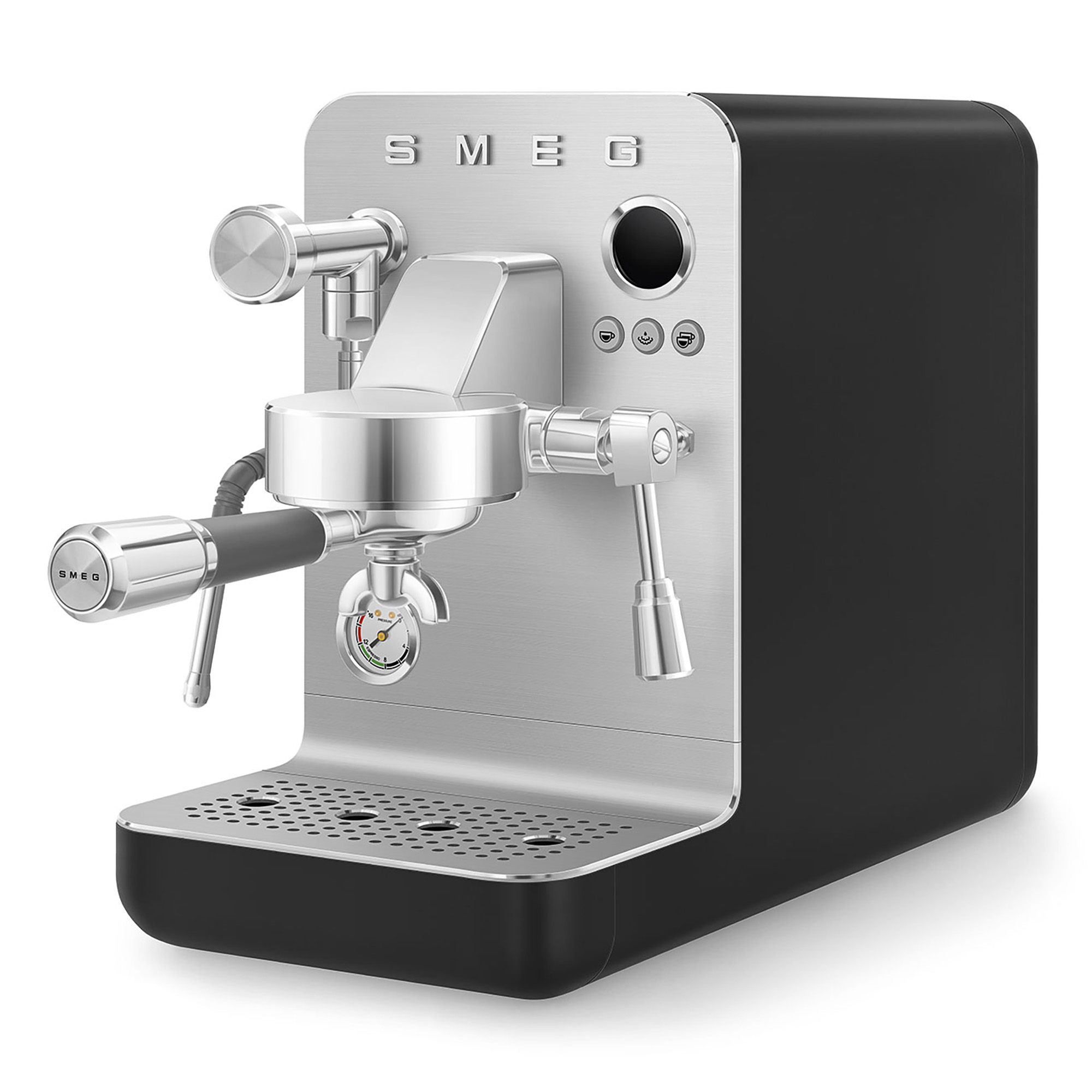 SMEG Mini Pro Espressomaschine Schwarz matt Schrägansicht