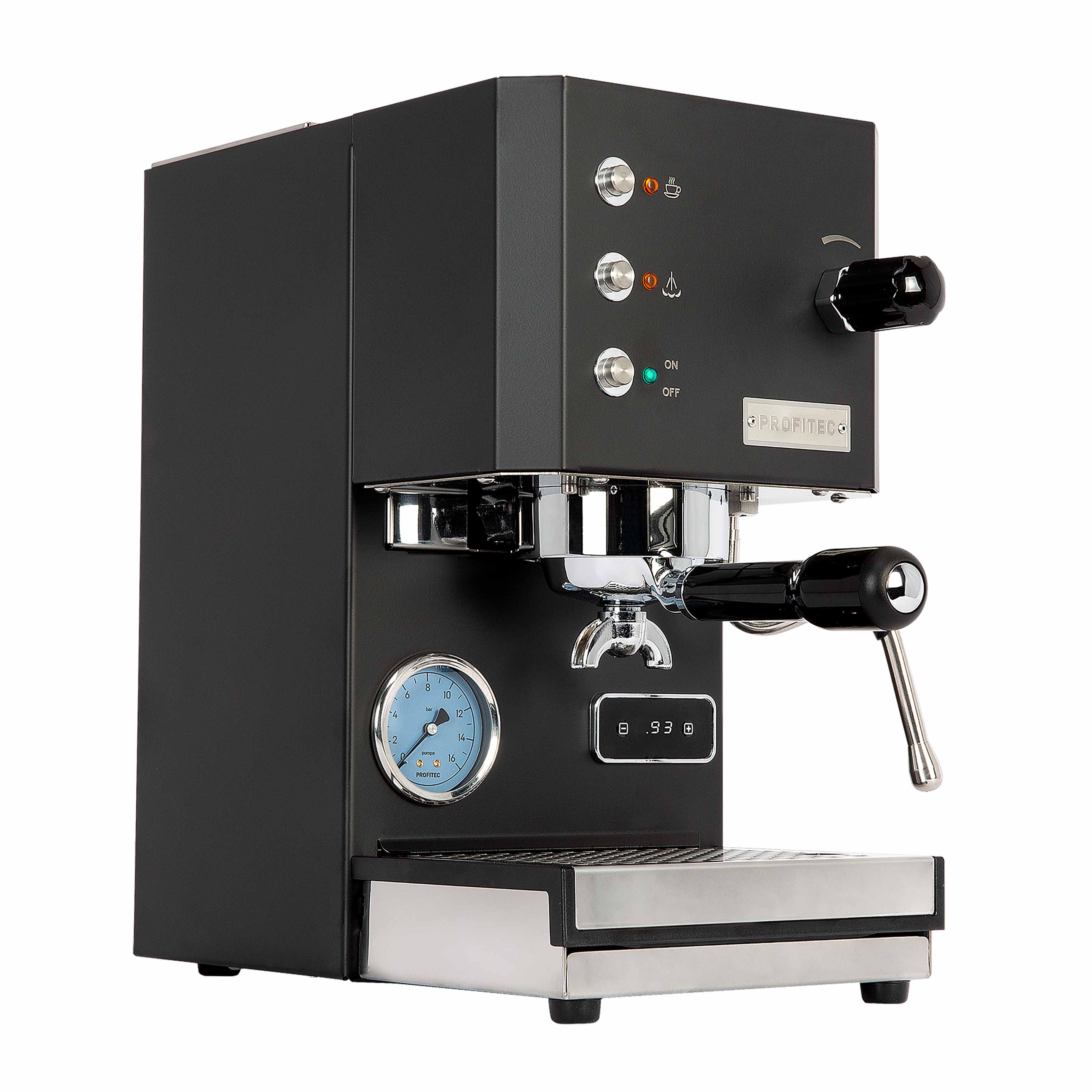 Profitec Go Pro 100 Schwarz Schrägansicht eingeschalten