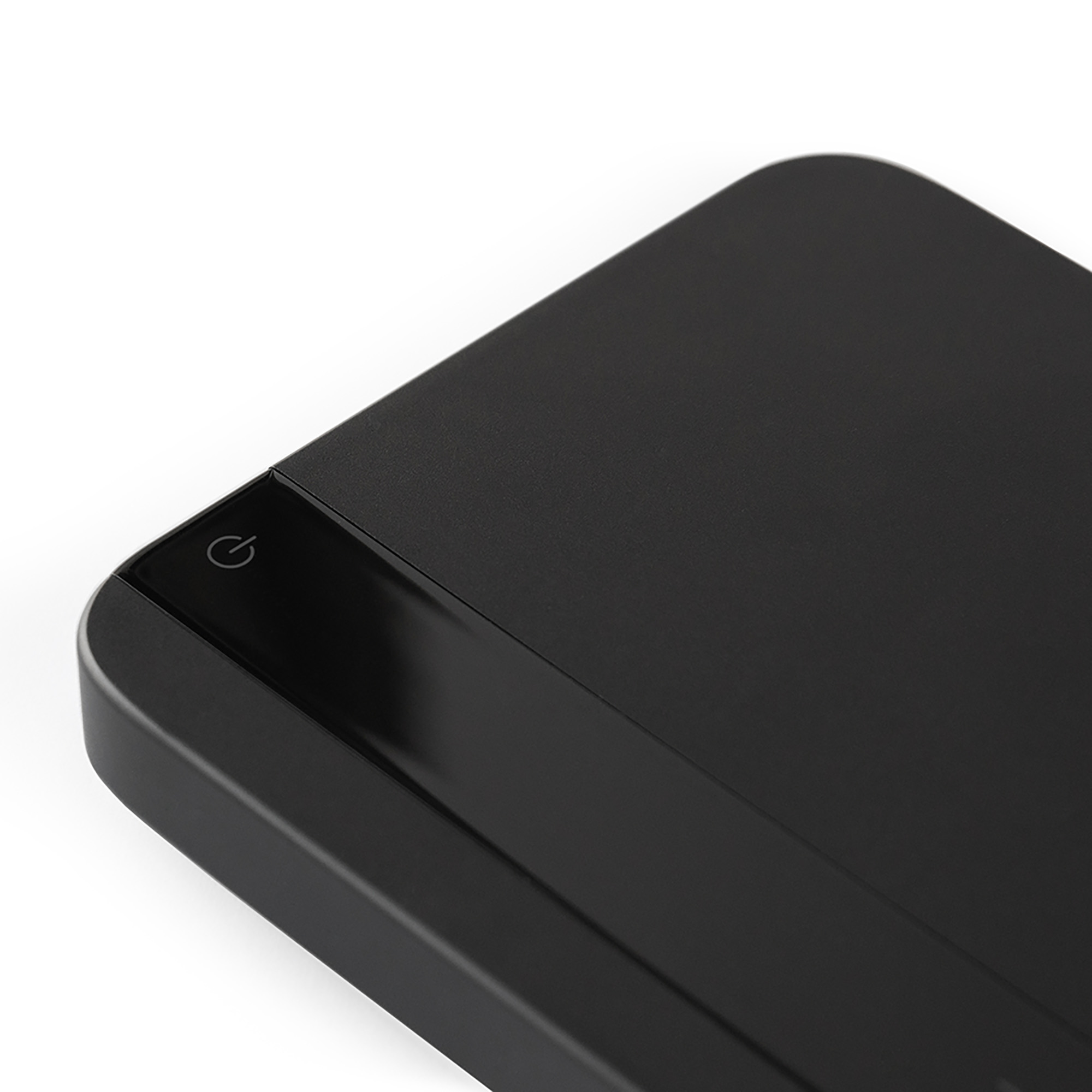 Acaia Lunar Waage Schwarz AL008 Detailansicht Einschalter