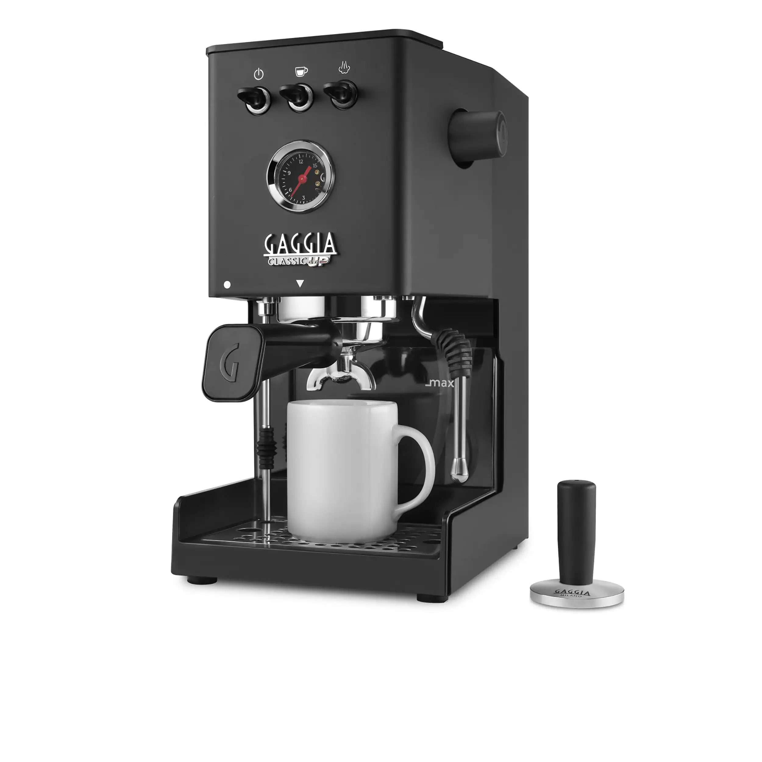 Gaggia Classic UP Schwarz Thunder Black EG2500-10 Detailansicht niedrige Abtropfschale