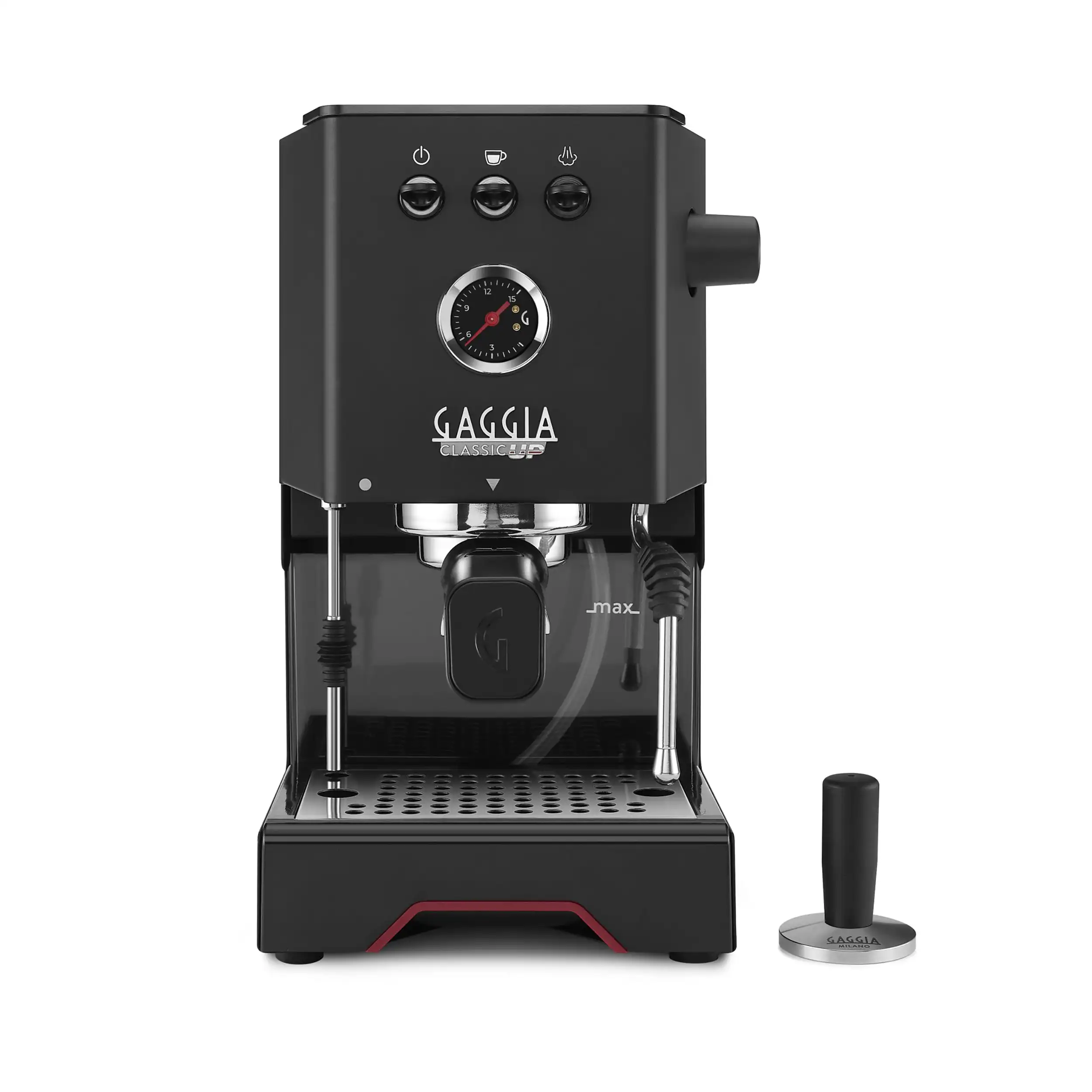 Gaggia Classic UP Schwarz Thunder Black EG2500-10 Frontansicht mit Tamper