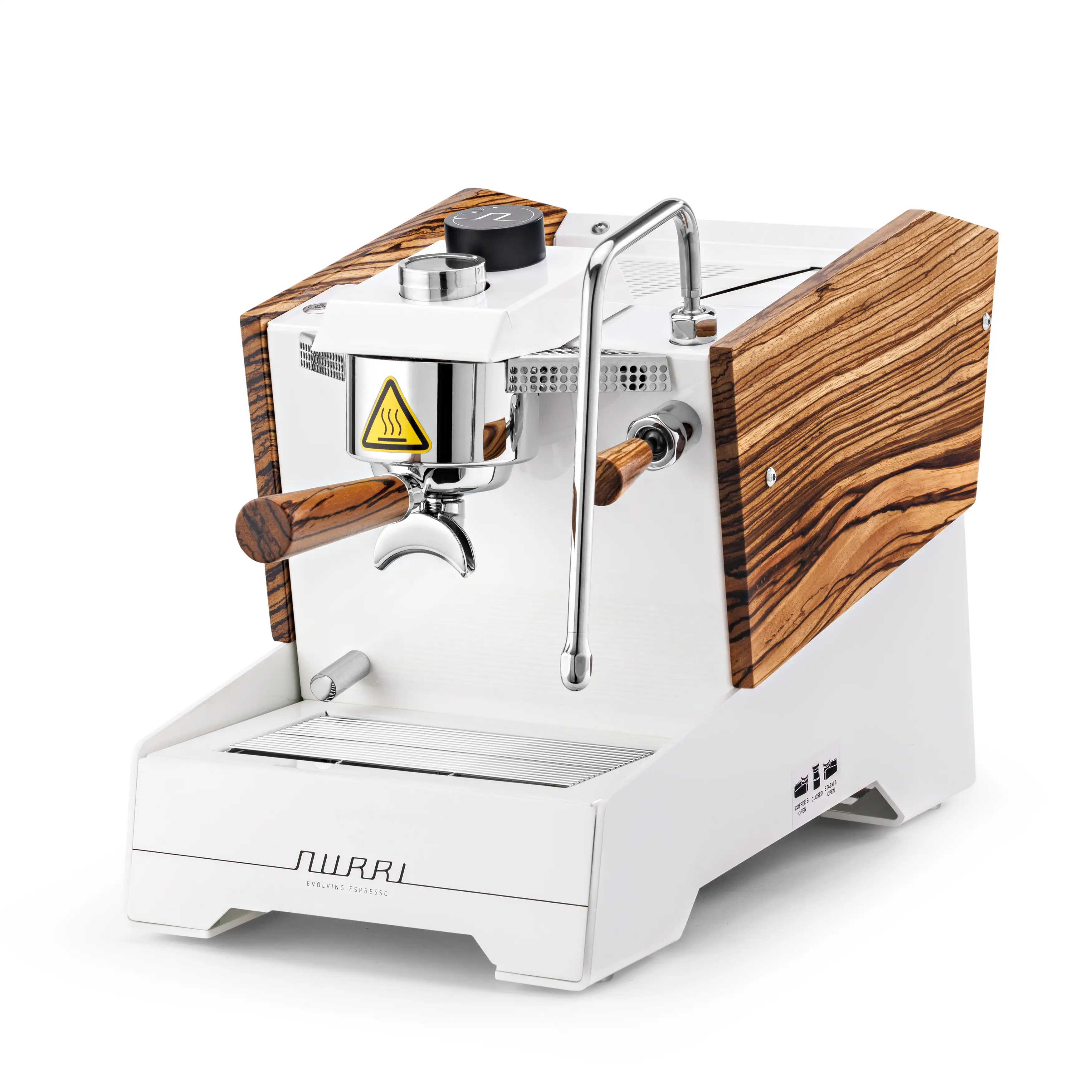 Nurri R-Type DB Glanzweiss Zebrano Schrägansicht