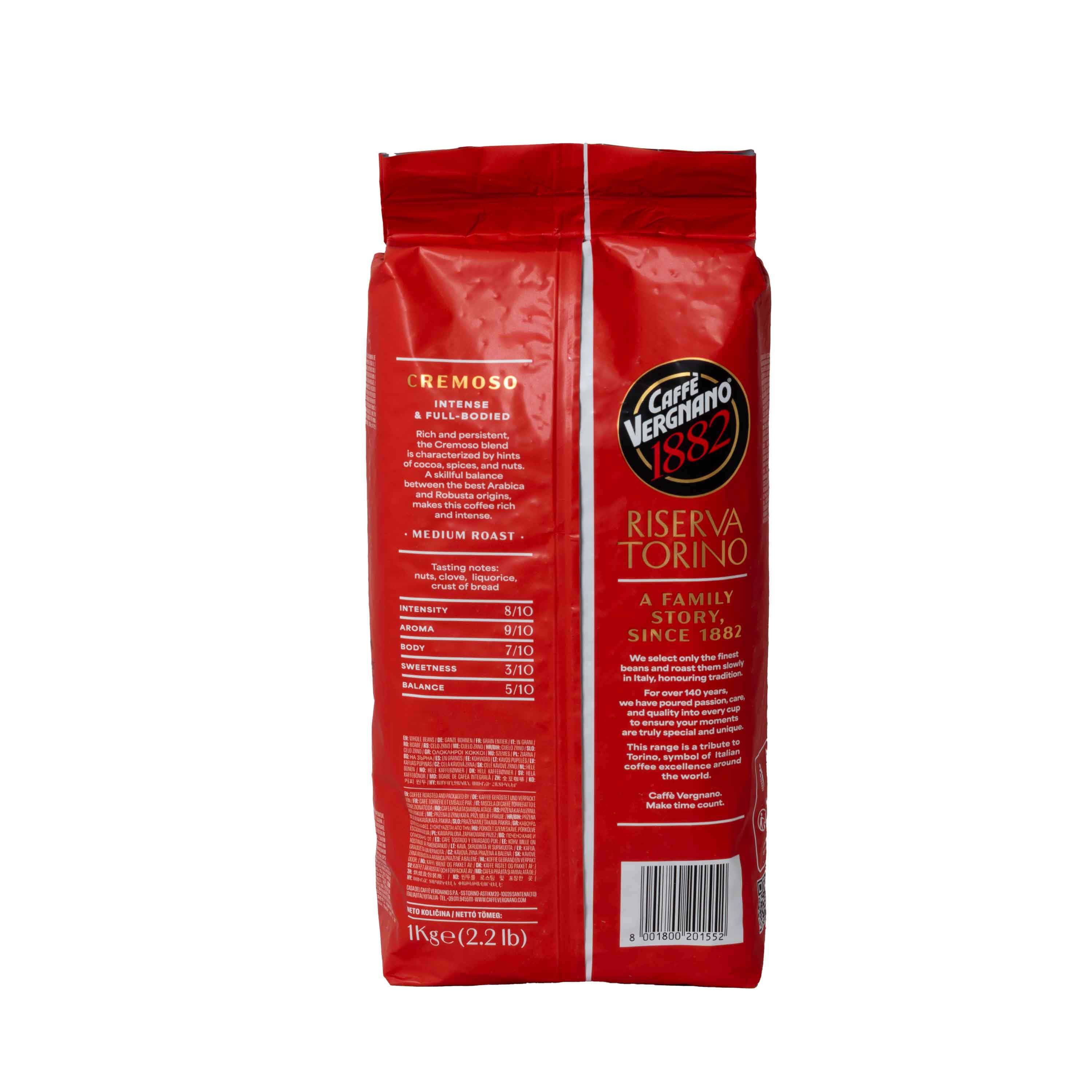 Caffe Vergnano Riserva Torino Cremoso 1kg Rückseite