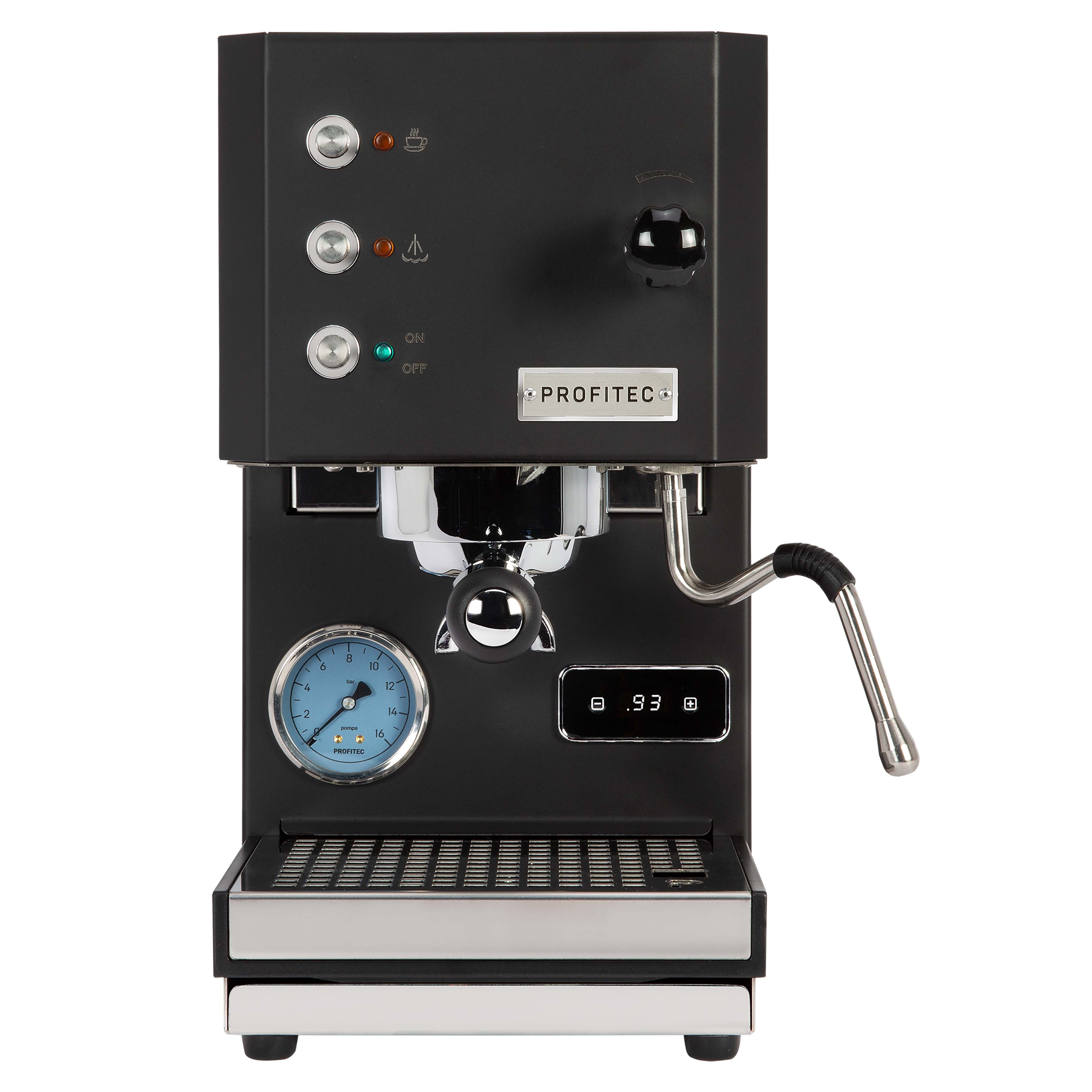 Profitec Go Pro 100 Schwarz Frontansicht eingeschalten