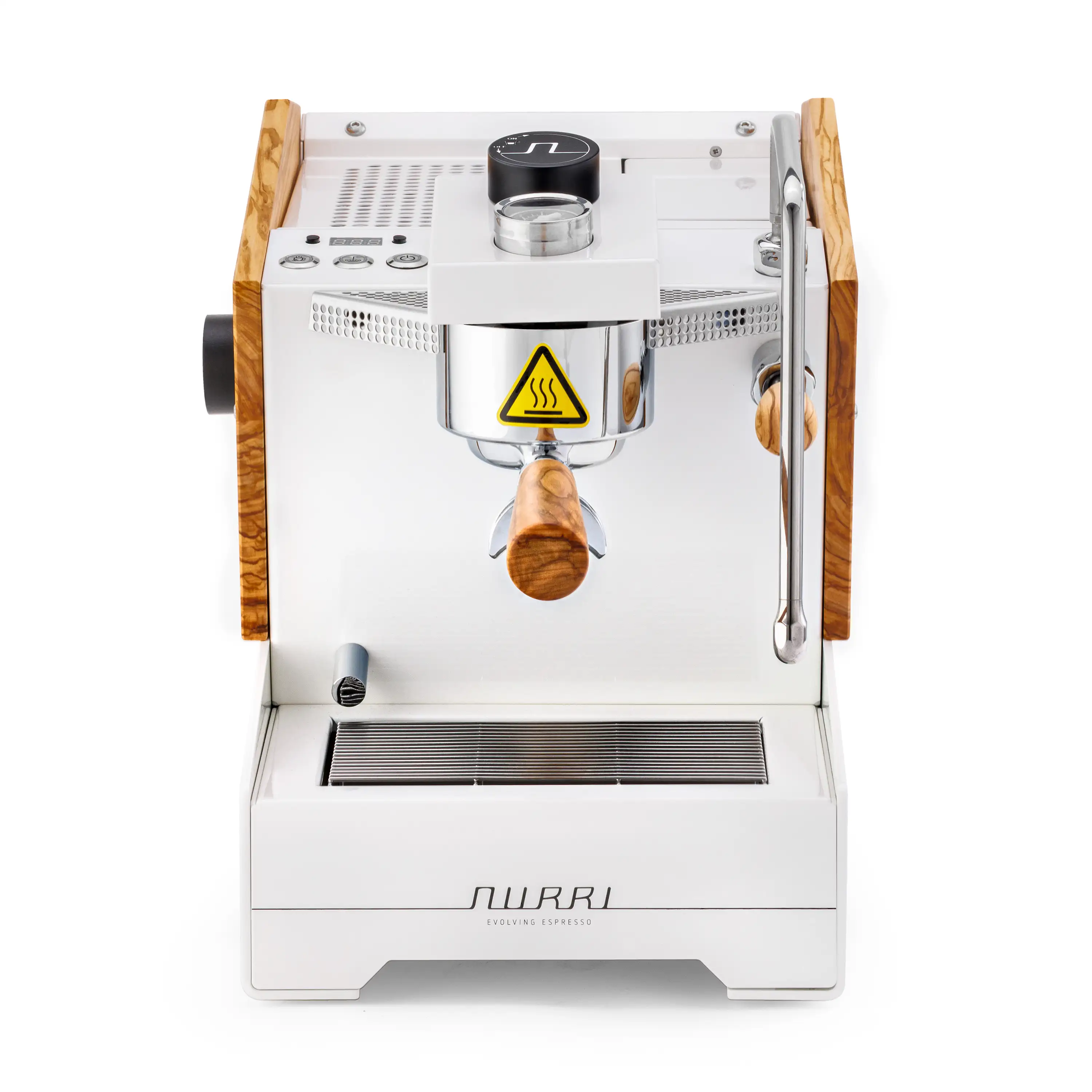 Nurri R Type DB Dualboiler Espressomaschine Glanzweiss Olive Frontansicht