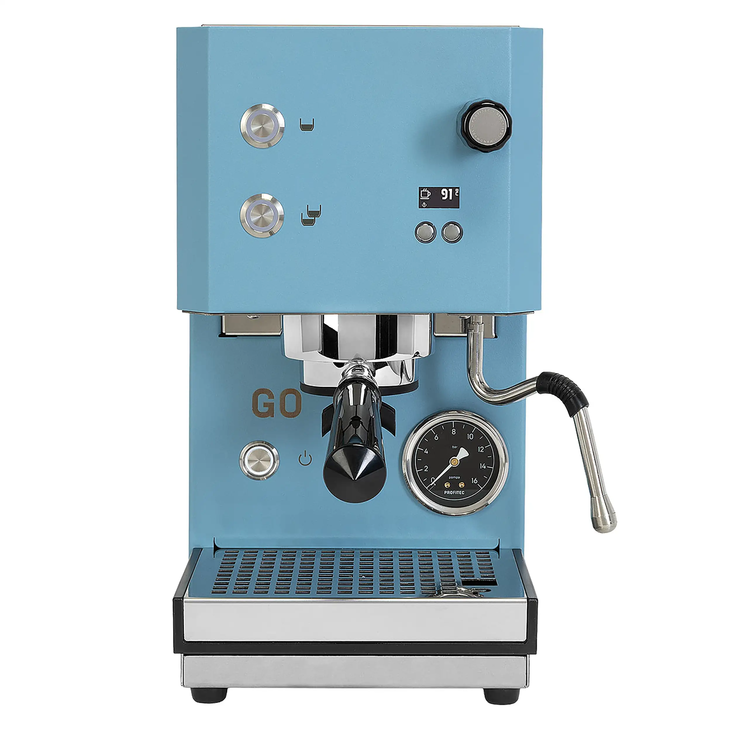 Profitec GO 2.0 Blau Espressomaschine Frontansicht