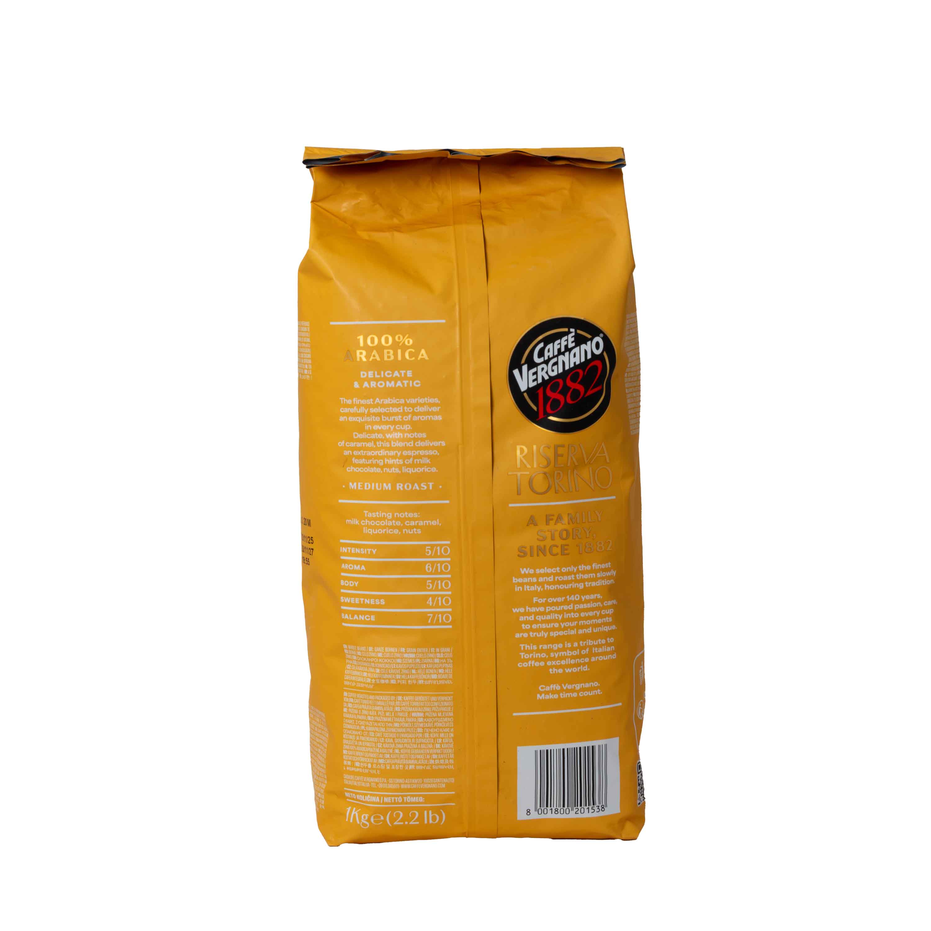 Caffe Vergnano Riserva Torino 100% Arabica 1kg Rückseite