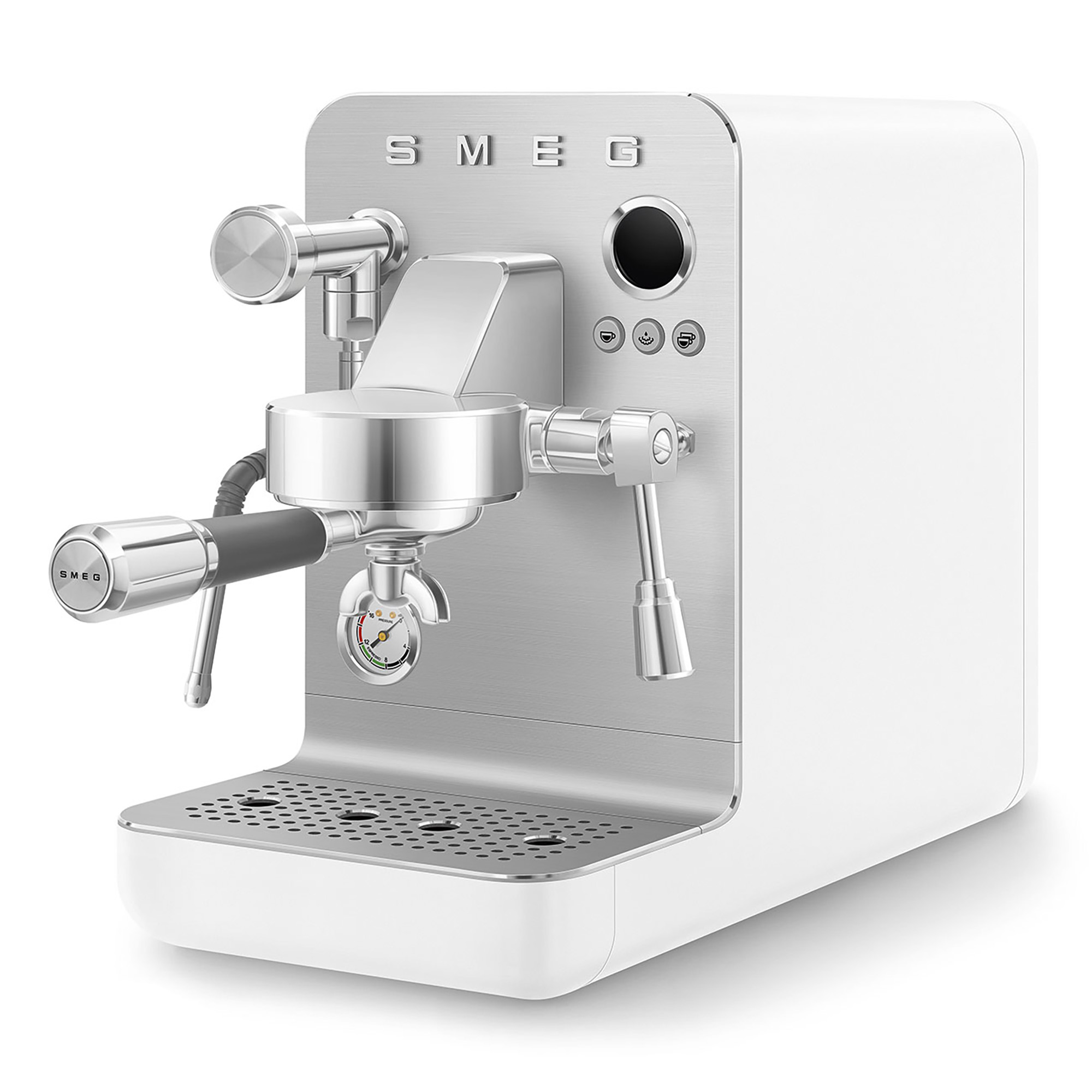 SMEG Mini Pro Espressomaschine Weiss Schrägansicht