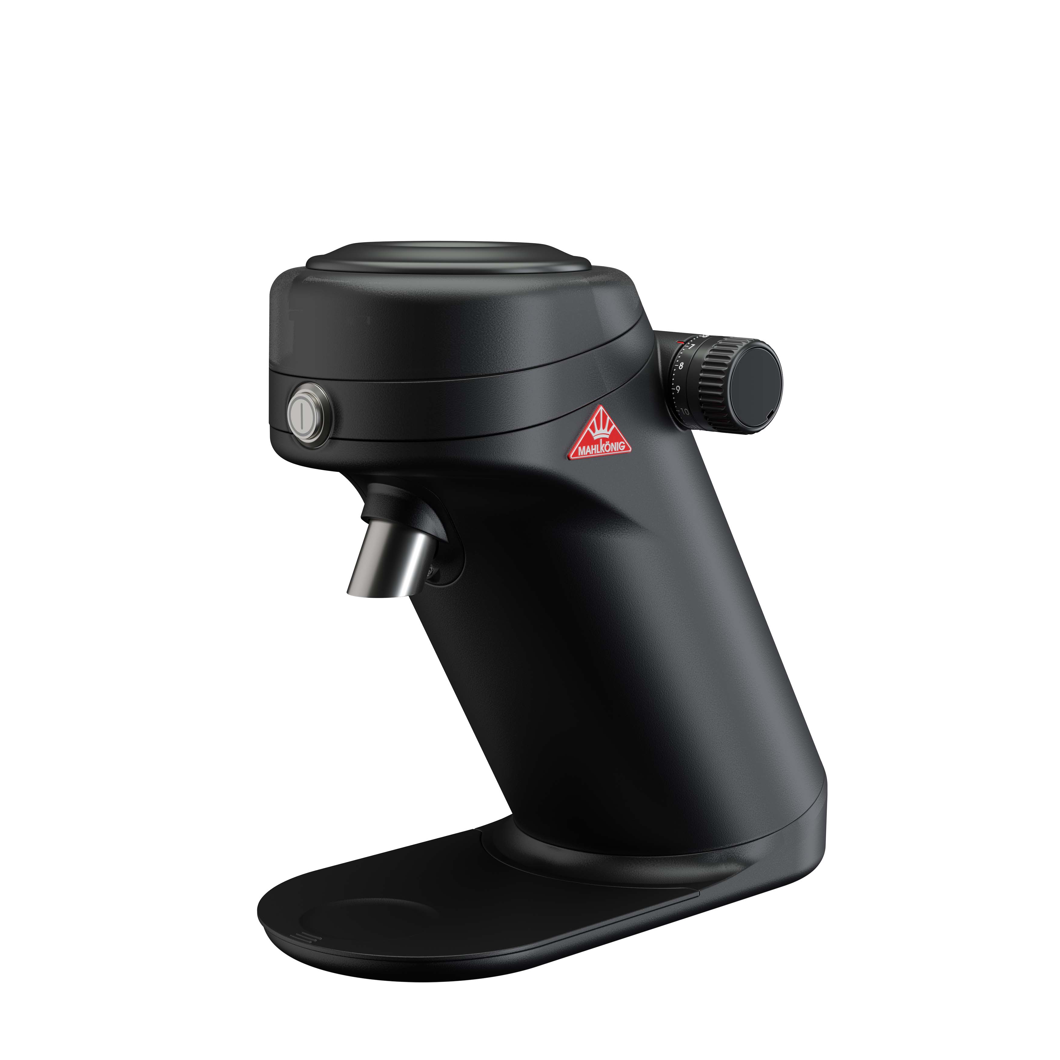 Mahlkönig X64 SD Single Dose Kaffeemühle Schwarz Abbildung mit Anti Popcorning Aufsatz Schrägansicht