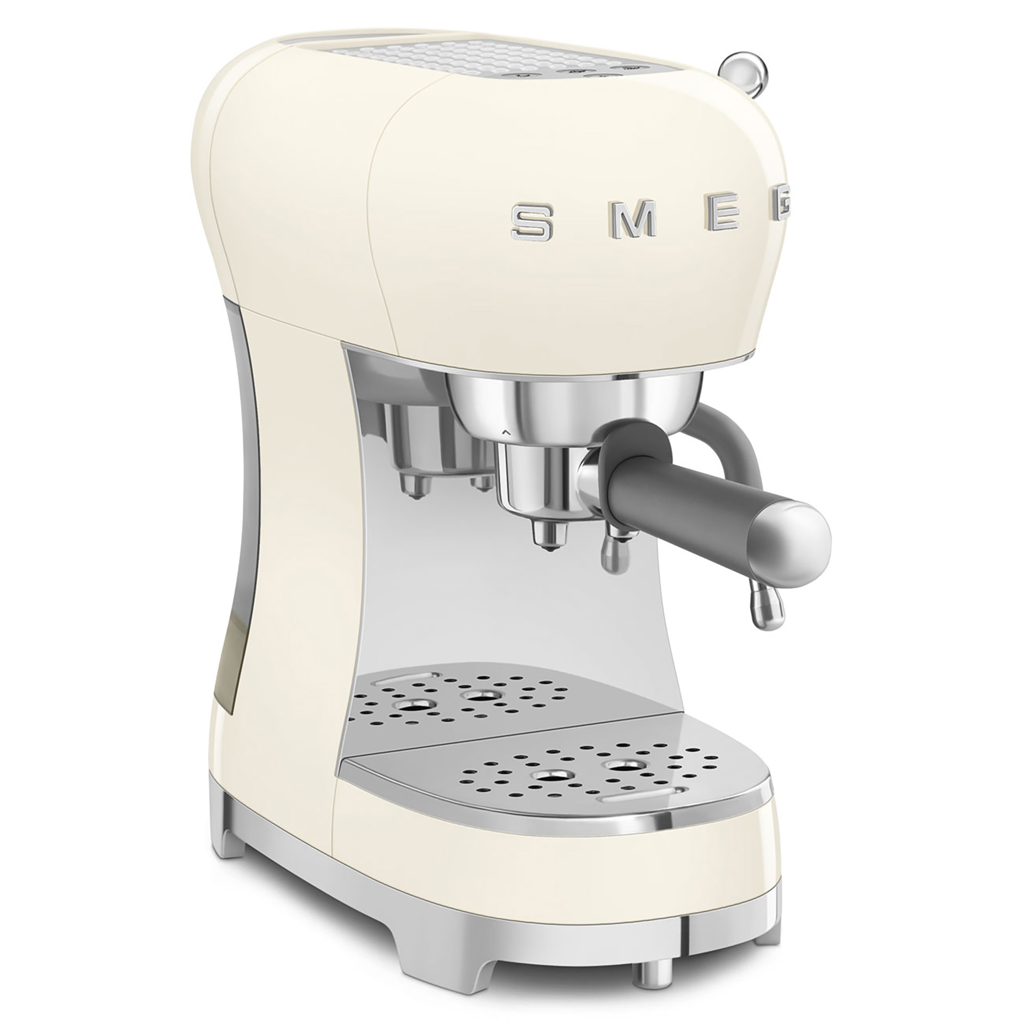 SMEG ECF02 Siebträgermaschine Creme Schrägansicht